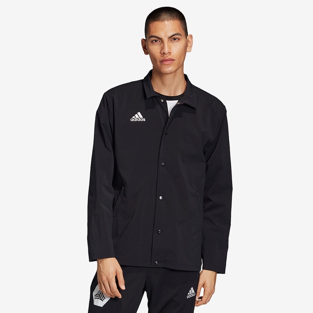 Adidas Tango Men’s Coach Jacket Size Small Black Lightweight Snap Windbreaker